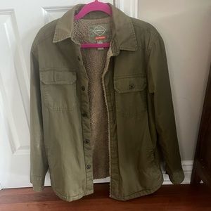 St Johns Bay Men Medium Green Fleece Lined Outdoor Button Front Pockets Jacket M